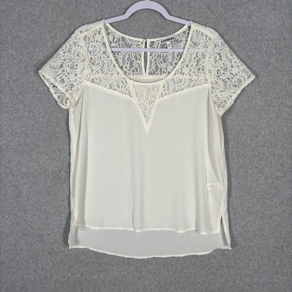 90s‎ Express Top Medium Cream Lace Sheer Coquette Romantic Feminine Delicate